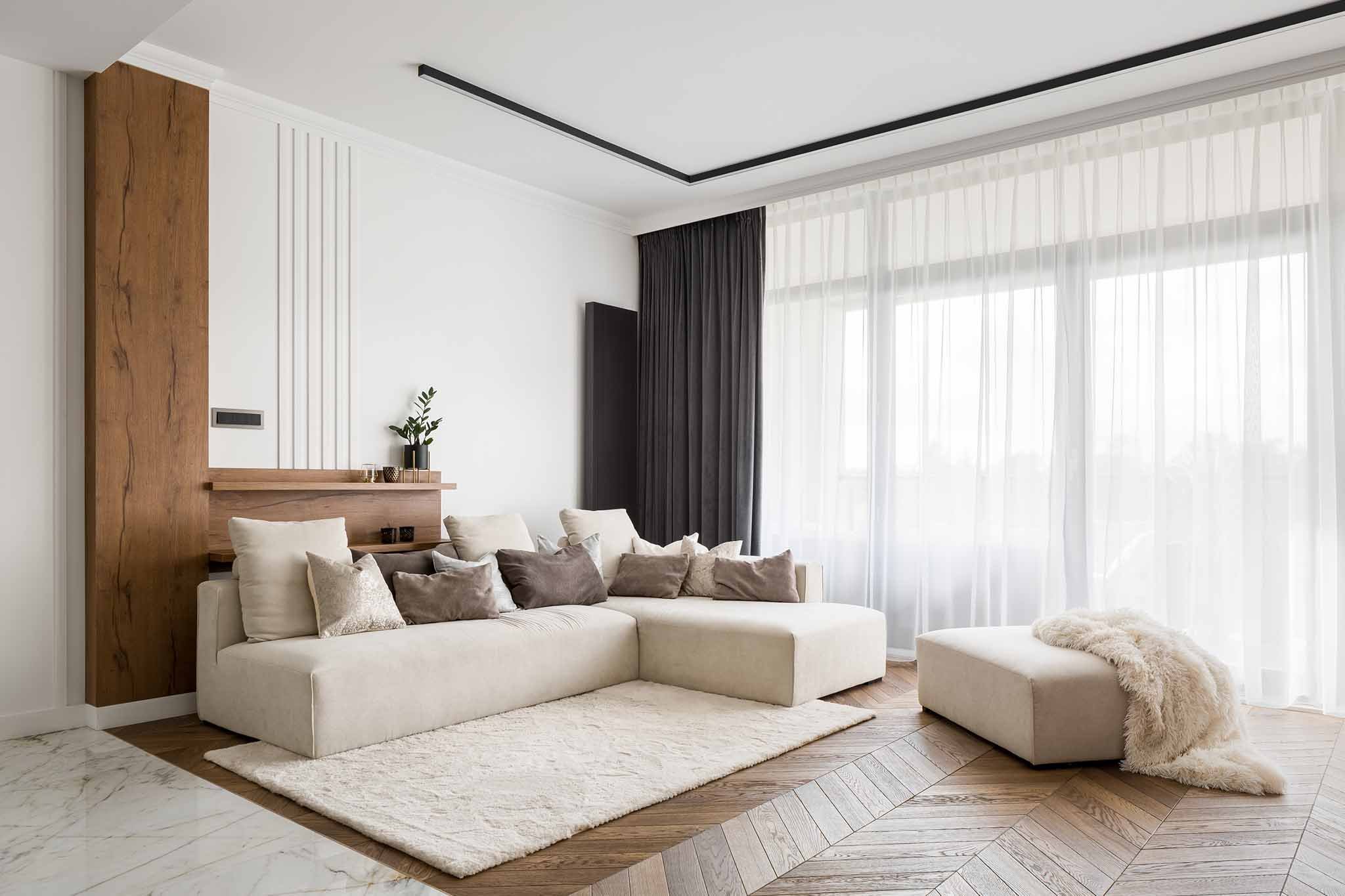 Window treatments in a contemporary interior